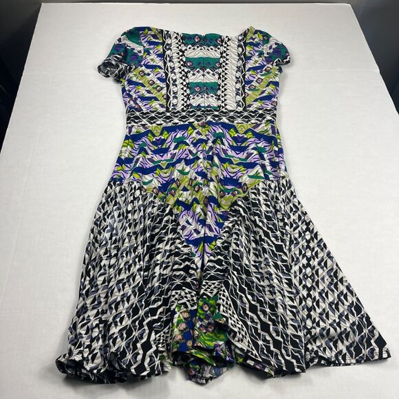 Gabby Skye Geometric Boho Mixed Print Short Sleeve Fit Flare Dress Work Sz 4 - Picture 10 of 11